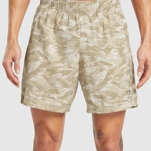 Gymshark Sport 7 Beige Camouflage Athletic Shorts Size XL Slim Fit